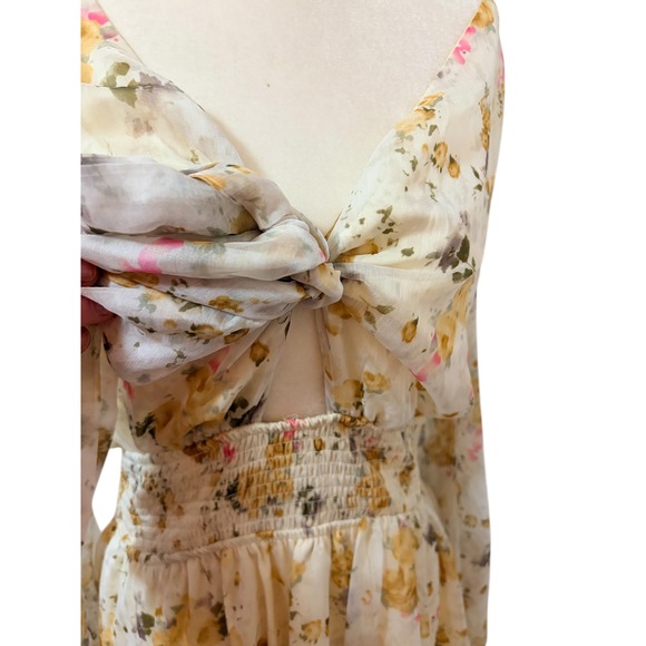 NEW Floral‎ Ruffle Skirt Size Large Mini Dress Smocked Waist Girly Garden Party - Picture 5 of 8